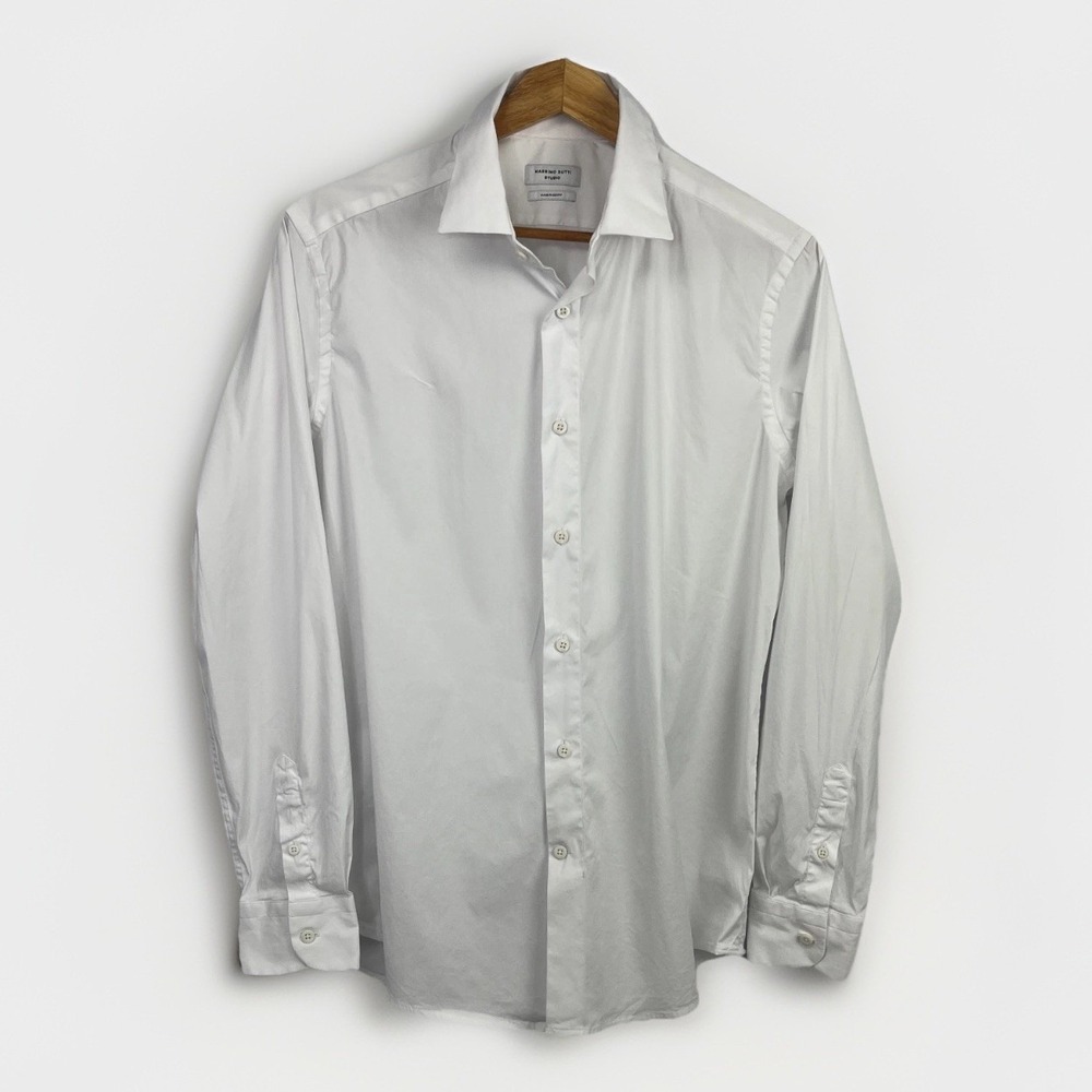 Massimo Dutti Studio Button Up Shirt L/S Crisp White Sz Large Spread Collar